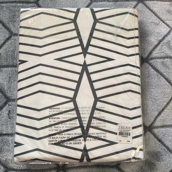 NEW WEST ELM COTTON CANVAS CURTAIN Lot Of 2 Diamond Stripe 48 x 96 SET - Picture 2 of 4